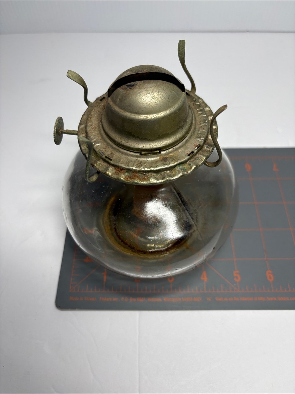 Antique Hurricane Glass Oil Lamp Base with Brass Burner - Clear Glass - Picture 5 of 7